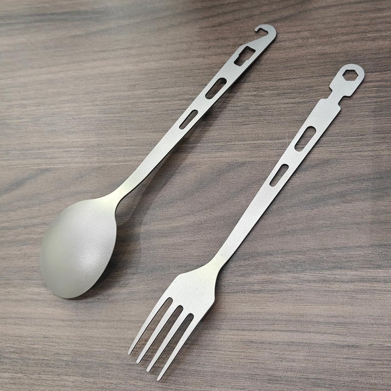 Dawn Deer Titanium Fork & Spoon Set - Camping Tongs | Ultralight Backpacking Utensils  Heat-Resistant & Rustproof | Backpacking  Hiking  Survival Gear - Image 3